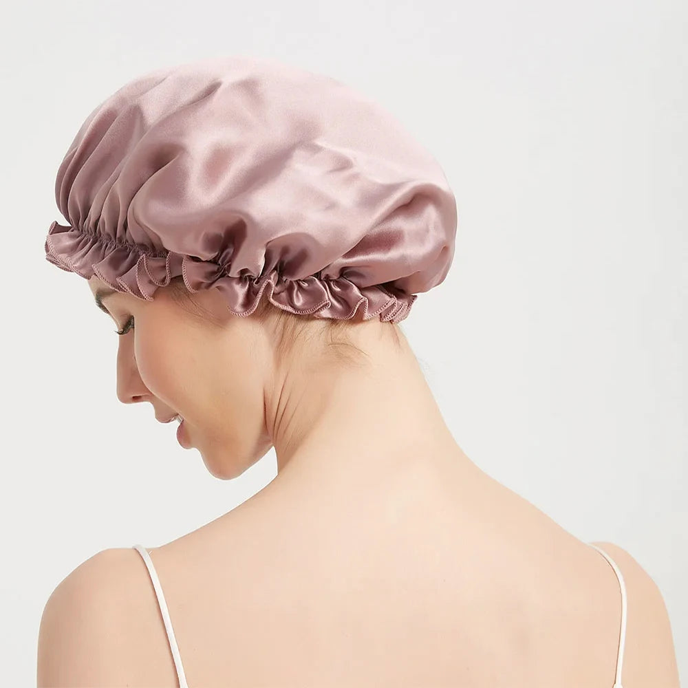 100% Pure Mulberry Silk Night Sleeping Cap Bonnet Hats for Women Hair Wrap Adjustable with Elastics Band Headwrap 16 Momme
