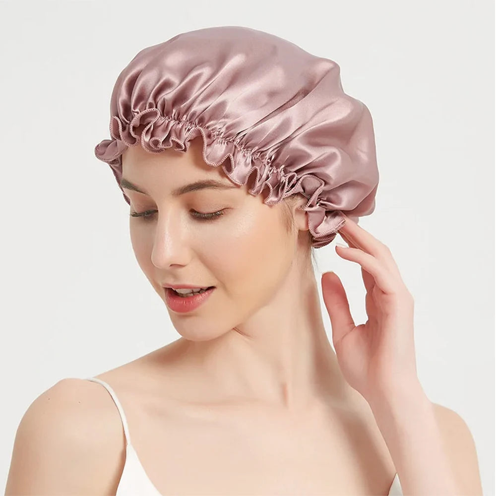 100% Pure Mulberry Silk Night Sleeping Cap Bonnet Hats for Women Hair Wrap Adjustable with Elastics Band Headwrap 16 Momme