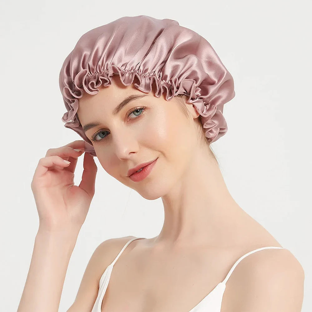 100% Pure Mulberry Silk Night Sleeping Cap Bonnet Hats for Women Hair Wrap Adjustable with Elastics Band Headwrap 16 Momme